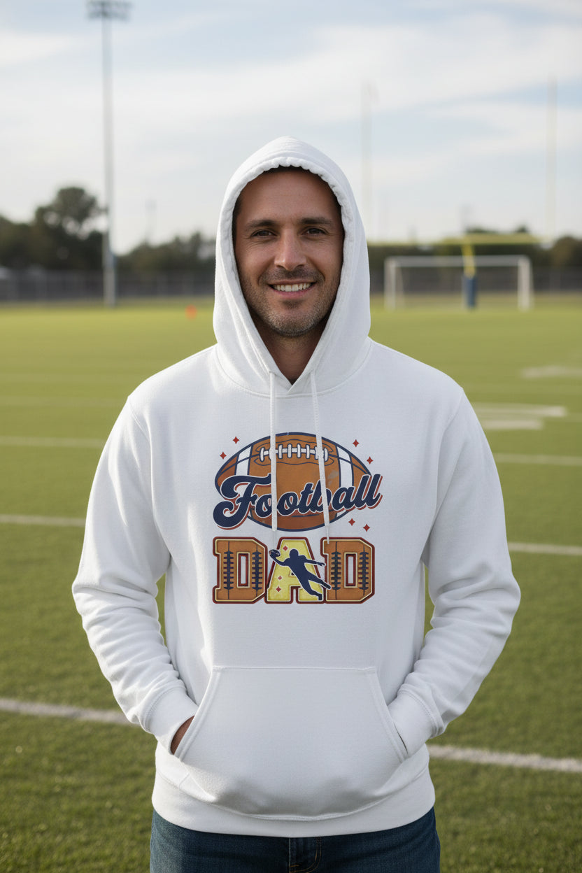 Football Dad Hoodie with Classic Ball Sports Fan Design WHITE - SF500 - FRONT