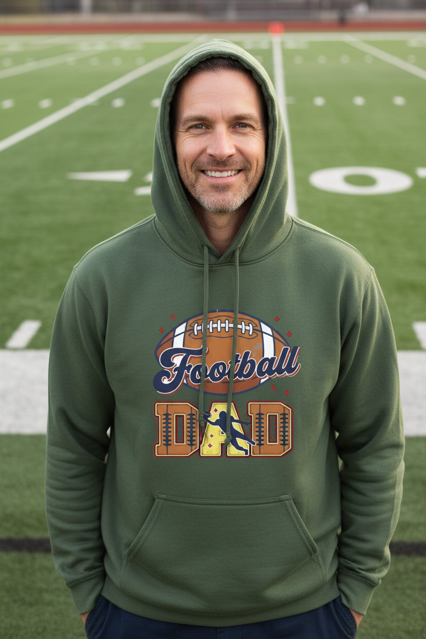 Football Dad Hoodie with Classic Ball Sports Fan Design MILITARY GREEN - SF500 - FRONT