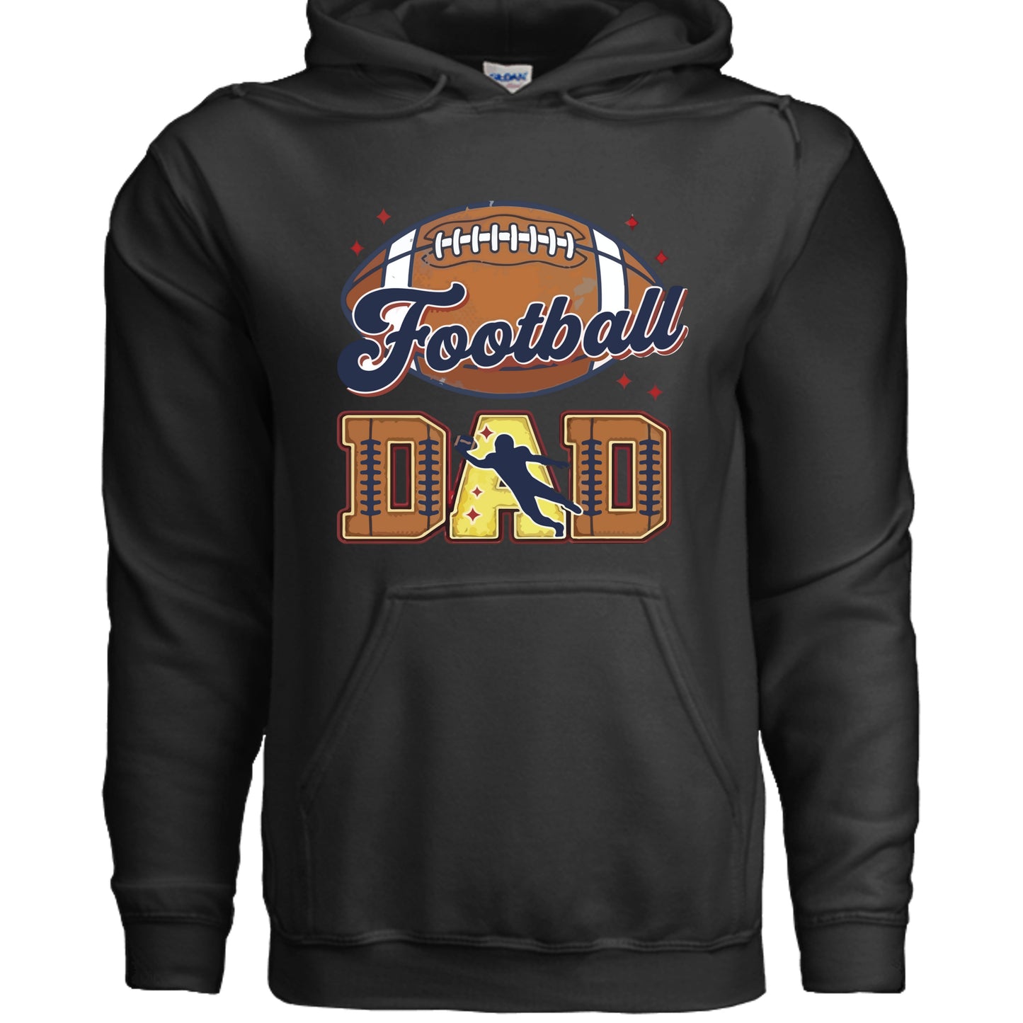 Football Dad Hoodie with Classic Ball Sports Fan Design BLACK - SF500 - FRONT
