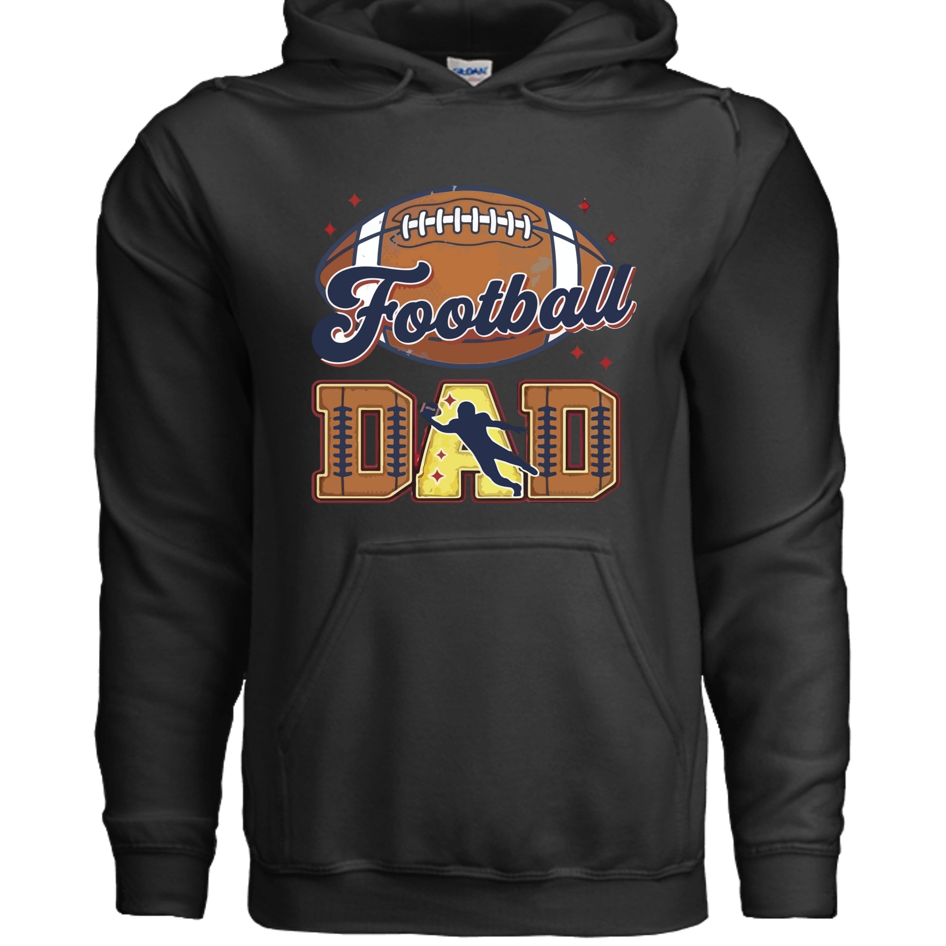 Football Dad Hoodie with Classic Ball Sports Fan Design BLACK - SF500 - FRONT