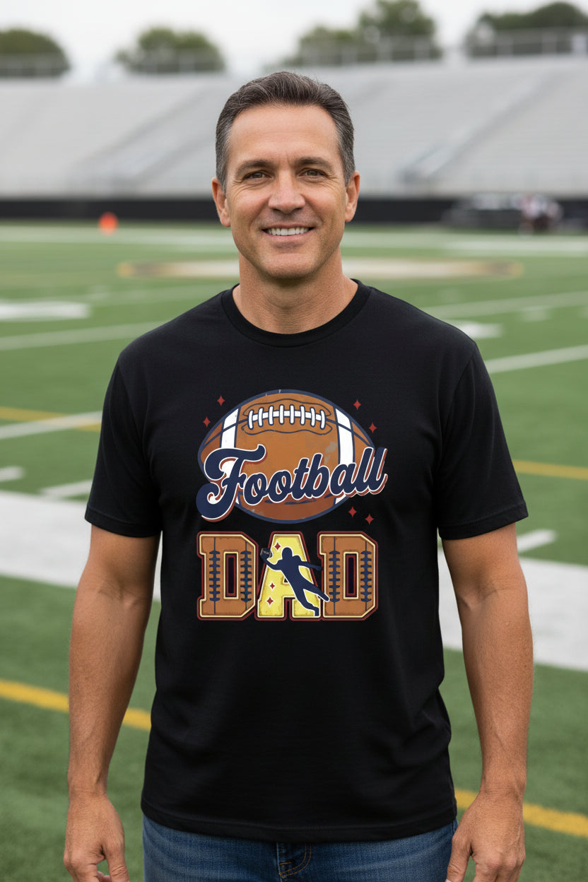 Football Dad T-Shirt with Classic Ball Sports Fan Design BLACK - 3600 - FRONT