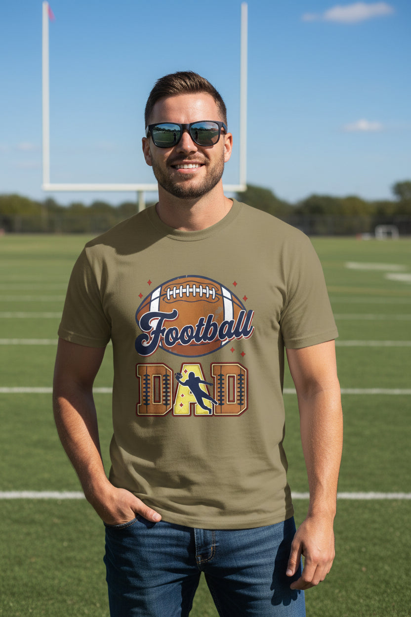 Football Dad T-Shirt with Classic Ball Sports Fan Design MILITARY GREEN - 3600 - FRONT