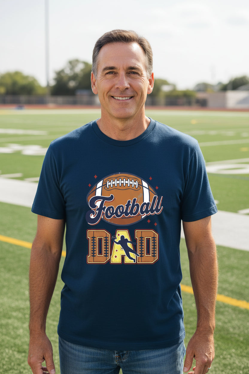 Football Dad T-Shirt with Classic Ball Sports Fan Design MIDNIGHT NAVY - 3600 - FRONT