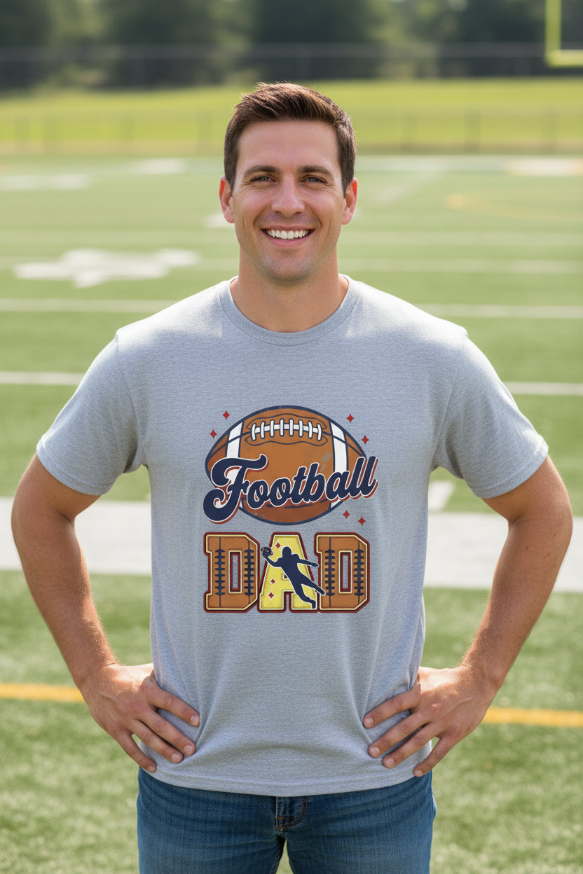 Football Dad T-Shirt with Classic Ball Sports Fan Design HEATHER GRAY - 3600 - FRONT