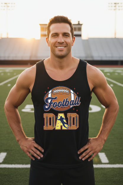 Football Dad Tank Top with Classic Ball Sports Fan Design BLACK - 3480 - FRONT