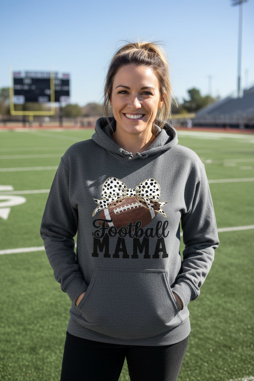 Football Mama Bow Vibes – Cute & Trendy Game Day Style Hoodie DARK HEATHER - SF500 - FRONT