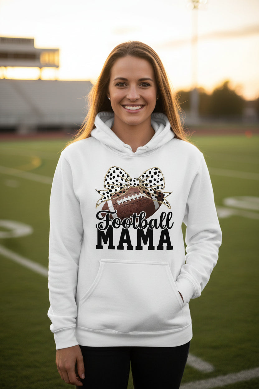 Football Mama Bow Vibes – Cute & Trendy Game Day Style Hoodie  WHITE - SF500 - FRONT