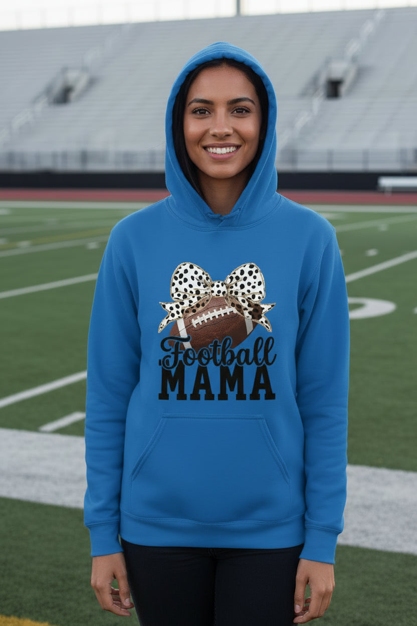 Football Mama Bow Vibes – Cute & Trendy Game Day Style Hoodie  Royal - SF500 - FRONT