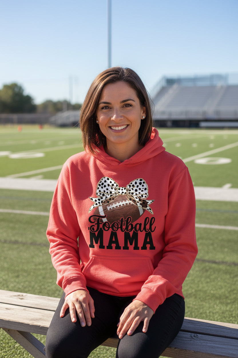 Football Mama Bow Vibes – Cute & Trendy Game Day Style Hoodie  RED - SF500 - FRONT