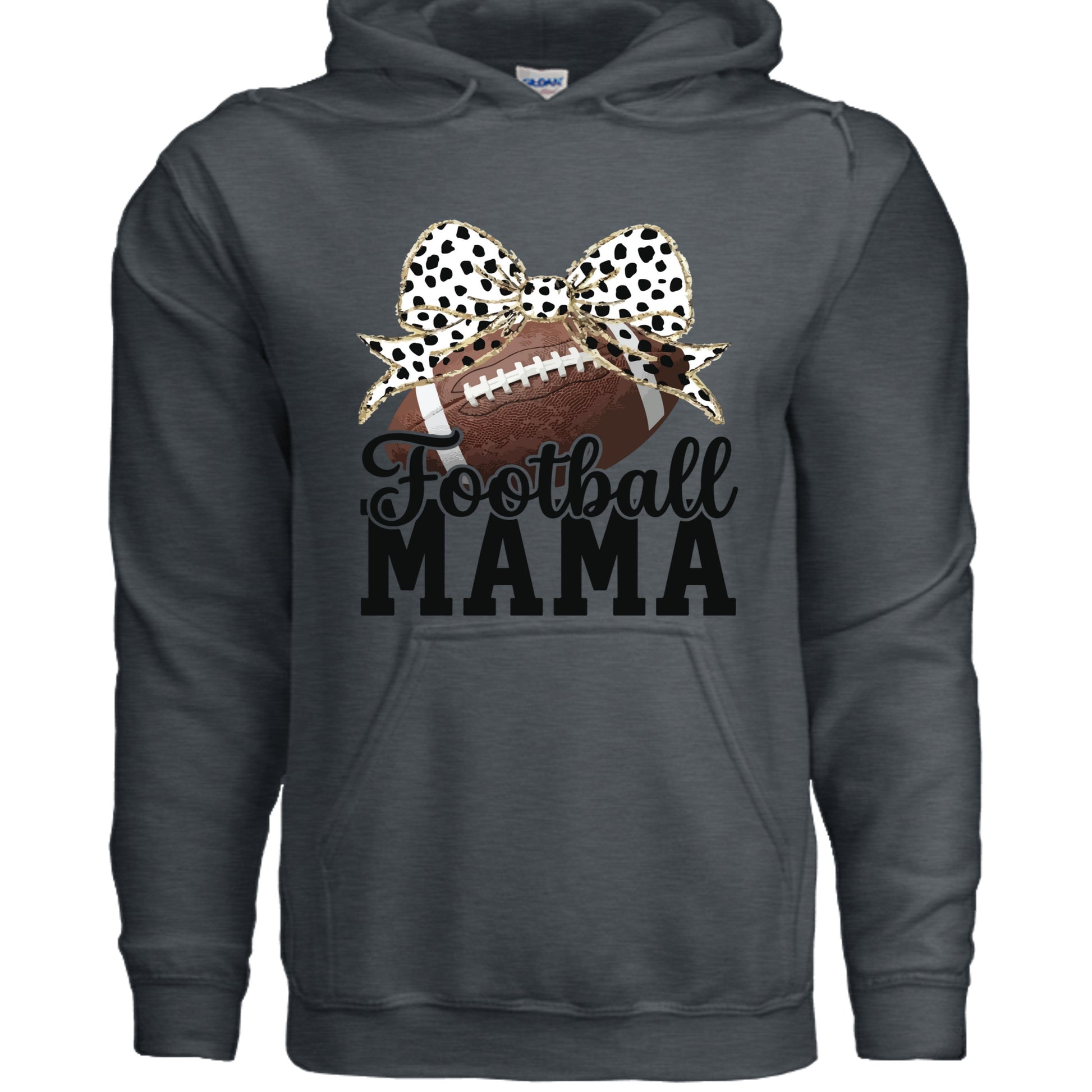 Football Mama Bow Vibes – Cute & Trendy Game Day Style Hoodie DARK HEATHER - SF500 - FRONT