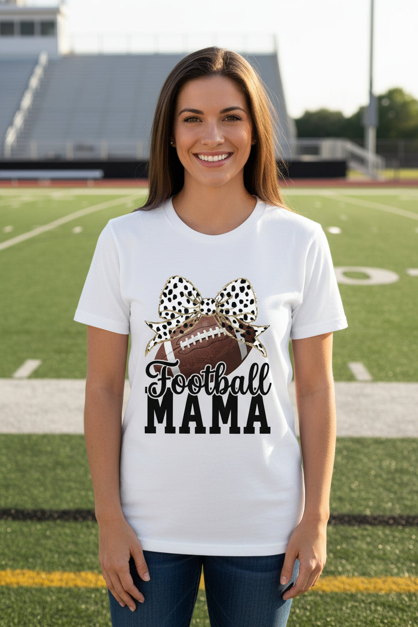 Football Mama Bow Vibes – Cute & Trendy Game Day Style T-Shirt WHITE - 6004 - FRONT
