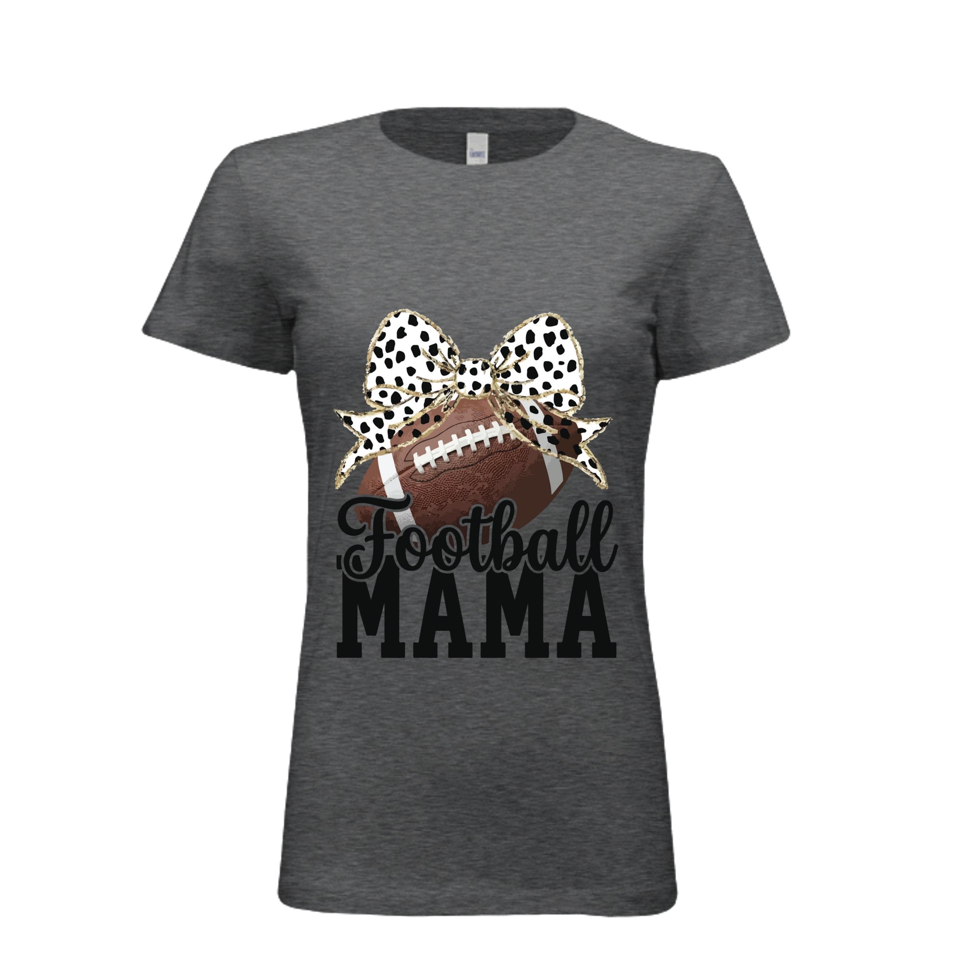Football Mama Bow Vibes – Cute & Trendy Game Day Style T-Shirt DRK GREY HEATHER - 6004 - FRONT