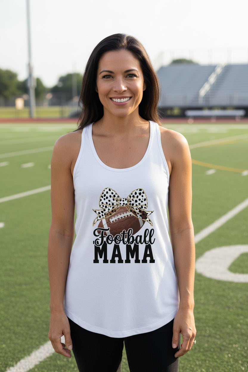 Football Mama Bow Vibes – Cute & Trendy Game Day Style Tank Top White - N1533 - FRONT