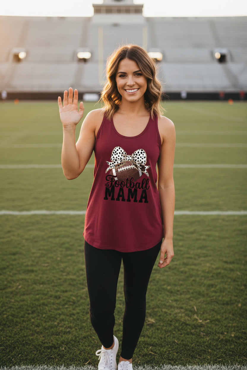 Football Mama Bow Vibes – Cute & Trendy Game Day Style Tank Top Scarlet - N1533 - FRONT