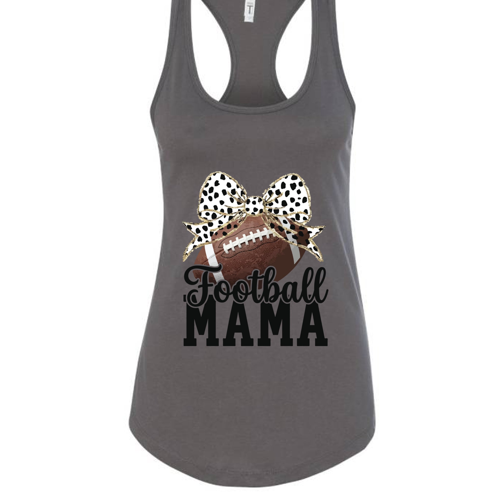 Football Mama Bow Vibes – Cute & Trendy Game Day Style Tank Top Dark Gray - N1533 - FRONT