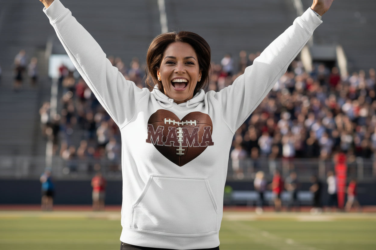 Football Mama Heart Hoodie - Athletic Pride Mom Spirit WHITE - FRONT
