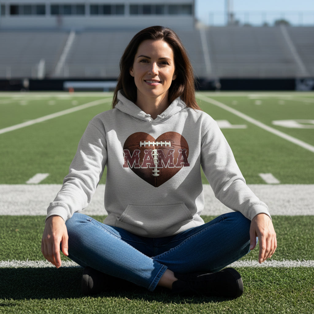 Football Mama Heart Hoodie - Athletic Pride Mom Spirit SPORT GREY - FRONT