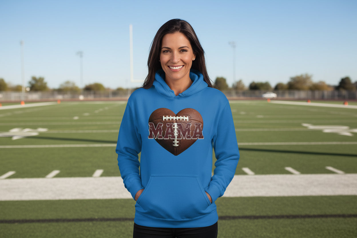 Football Mama Heart Hoodie - Athletic Pride Mom Spirit Royal - FRONT