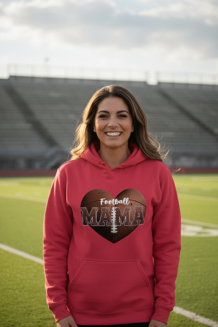 Football Mama Heart Hoodie - Athletic Pride Mom Spirit RED - FRONT
