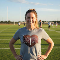 Football Mama Heart T-Shirt - Athletic Pride Mom Spirit DEEP HEATHER - FRONT