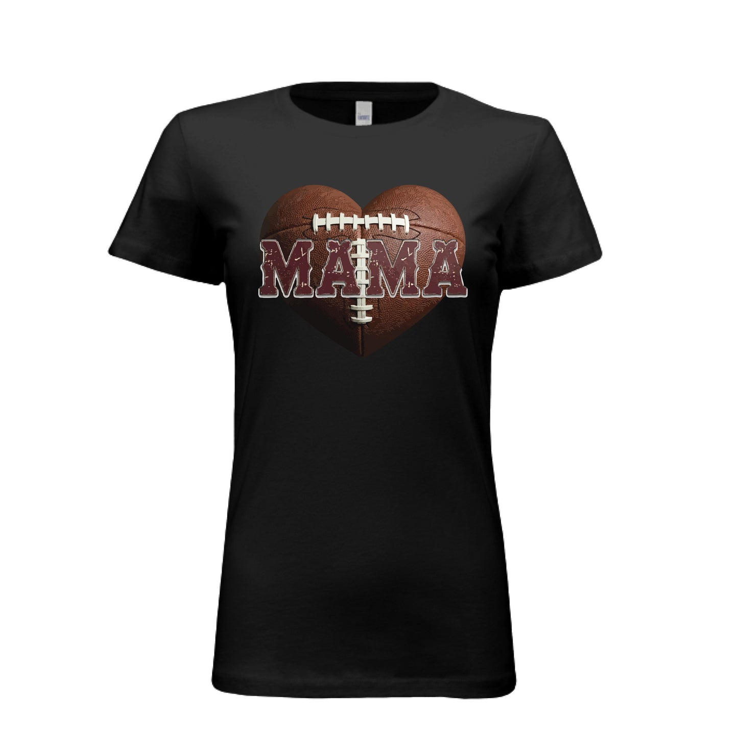 Football Mama Heart T-Shirt - Athletic Pride Mom Spirit SOLID BLK BLEND - FRONT