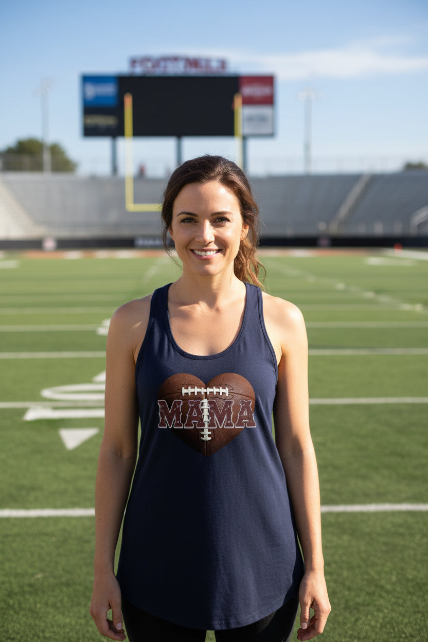 Football Mama Heart Tank Top-  Athletic Pride Mom Spirit Black - FRONT
