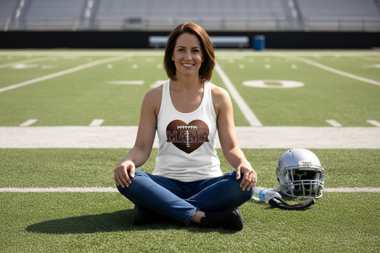 Football Mama Heart Tank Top- Athletic Pride Mom Spirit White - FRONT