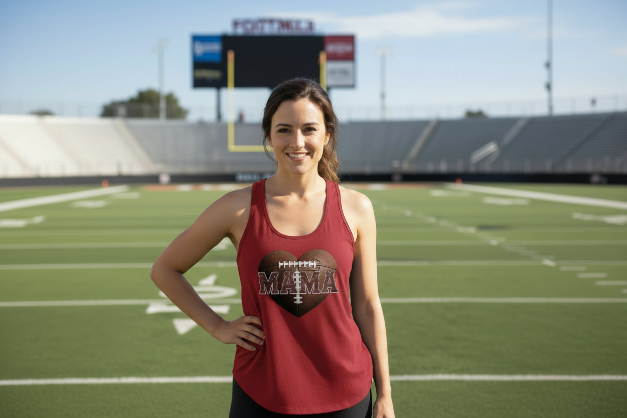 Football Mama Heart Tank Top- Athletic Pride Mom Spirit Scarlet - FRONT