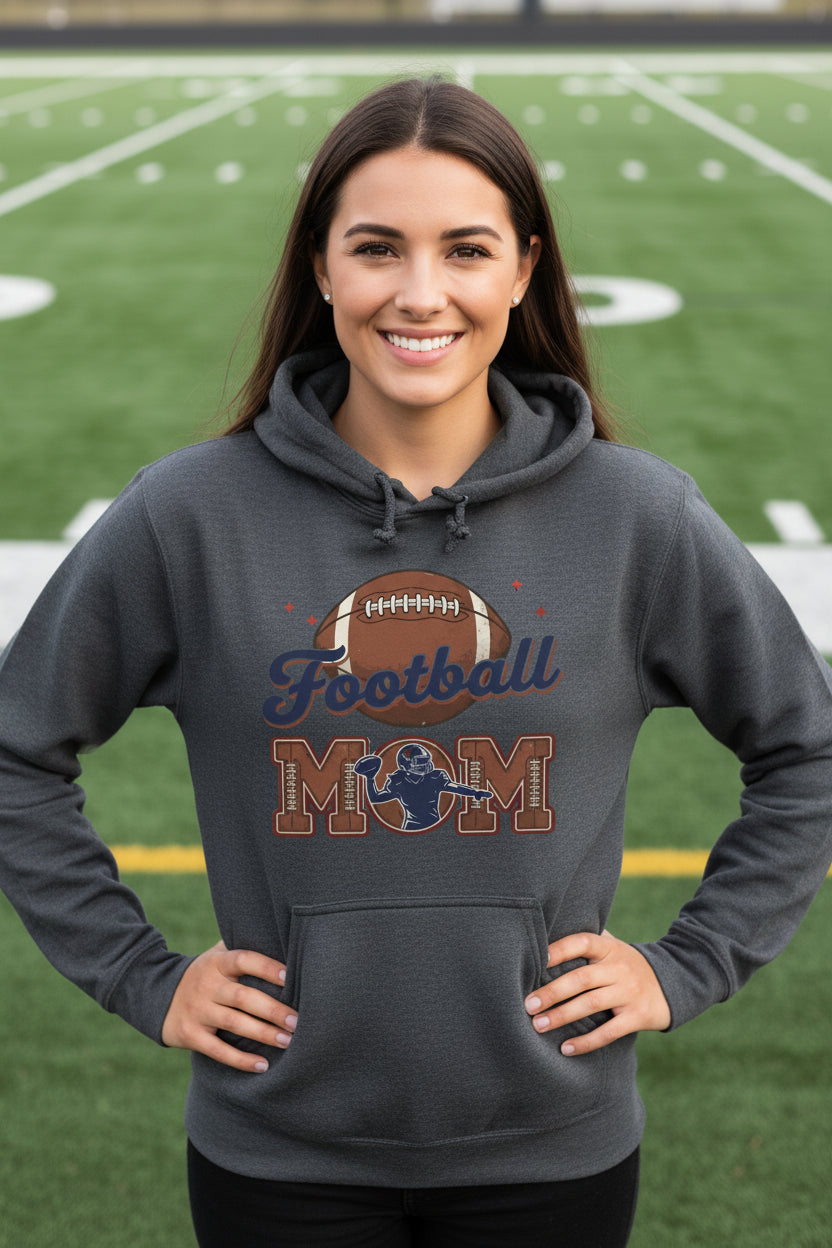 Football Mom Heartbeat Hoodie Proud Sports Family Design DARK HEATHER - SF500 - FRONT