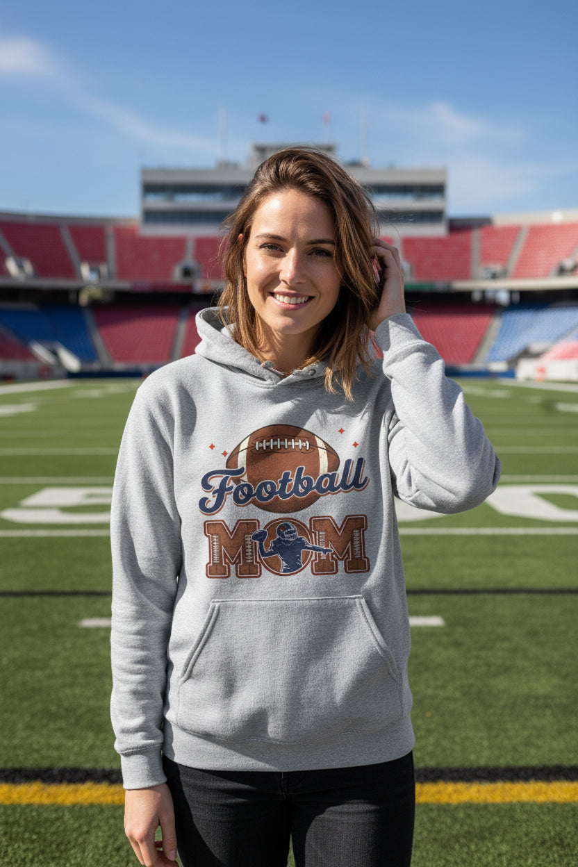 Football Mom Heartbeat Hoodie Proud Sports Family Design SPORT GREY - SF500 - FRONT