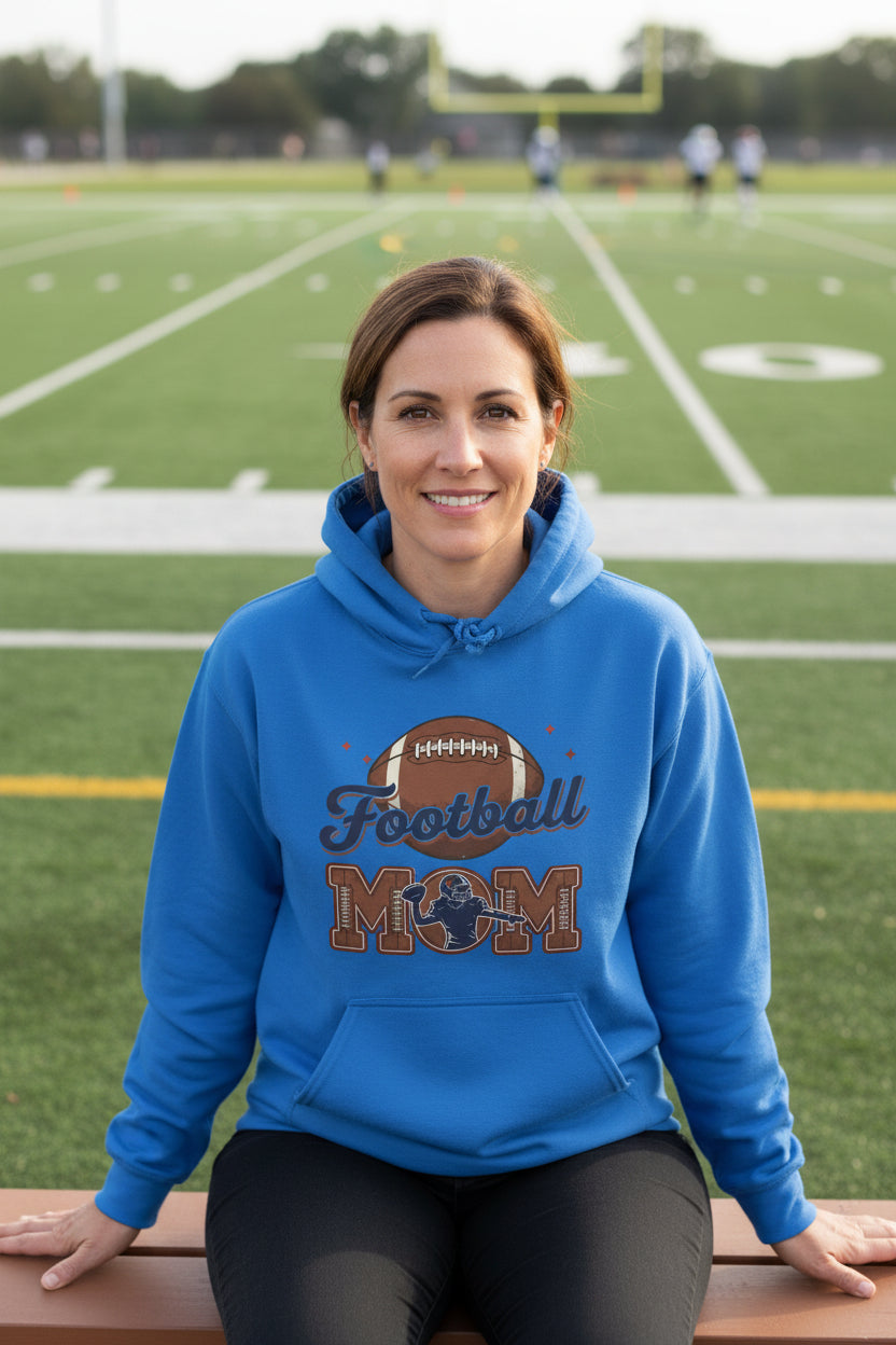 Football Mom Heartbeat Hoodie Proud Sports Family Design Royal - SF500 - FRONT