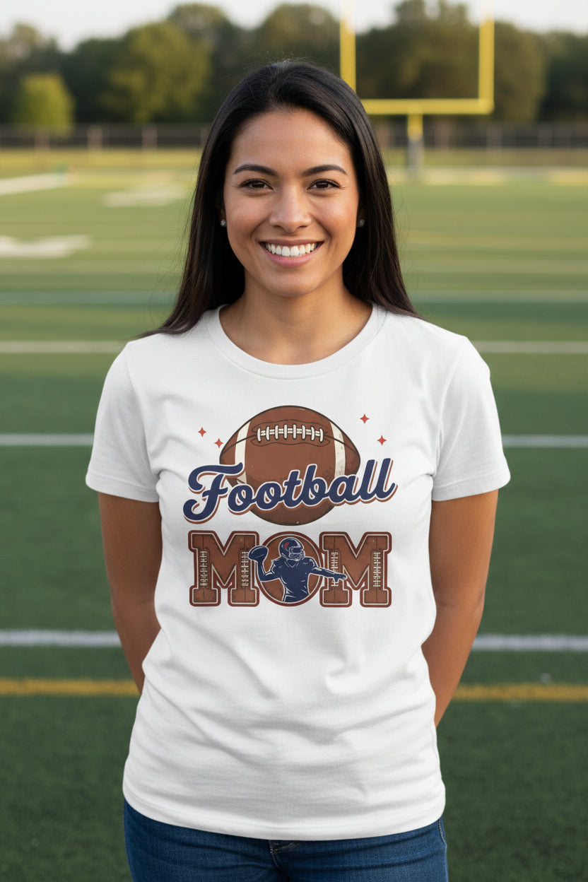 Football Mom Heartbeat T-Shirt Proud Sports Family Design WHITE - 6004 - FRONT