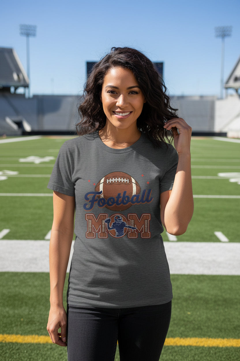 Football Mom Heartbeat T-Shirt Proud Sports Family Design DRK GREY HEATHER - 6004 - FRONT