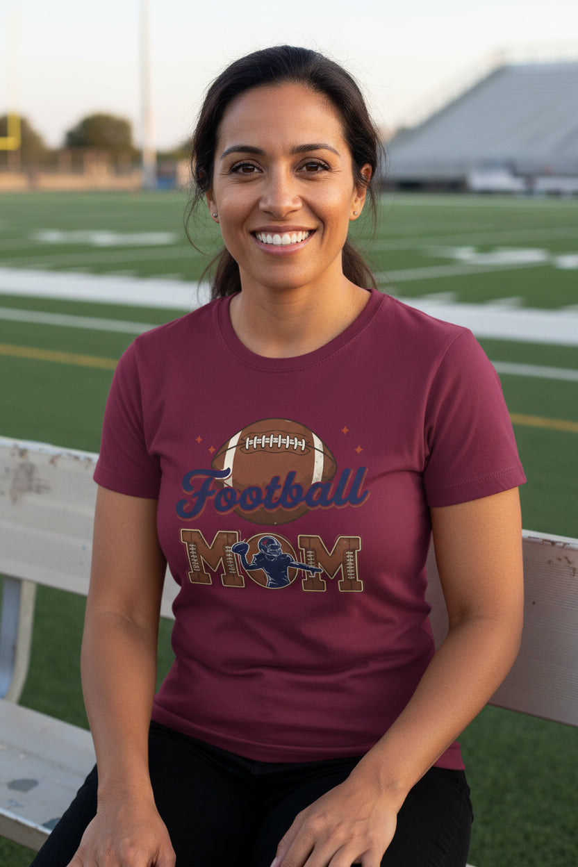 Football Mom Heartbeat T-Shirt Proud Sports Family Design MAROON - 6004 - FRONT