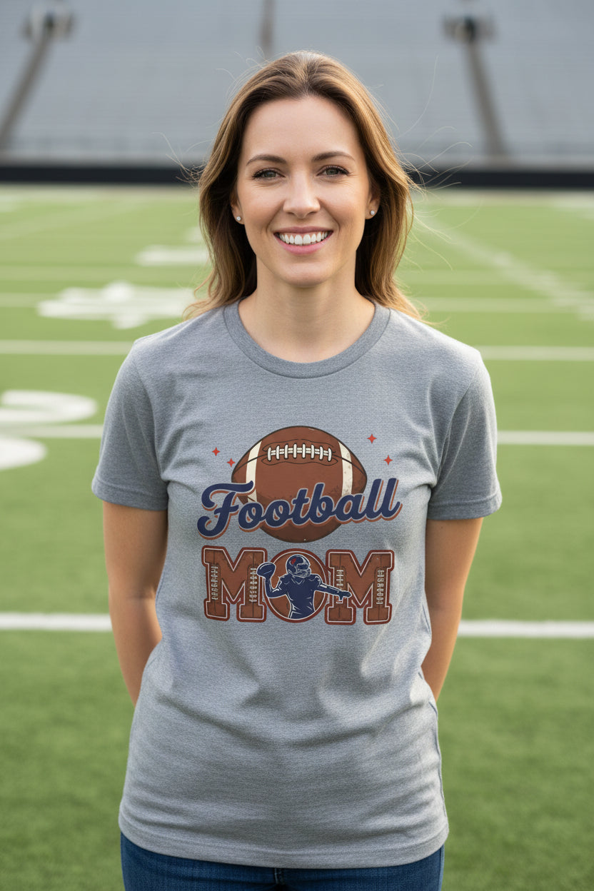 Football Mom Heartbeat T-Shirt Proud Sports Family Design ATHLETIC HEATHER - 6004 - FRONT