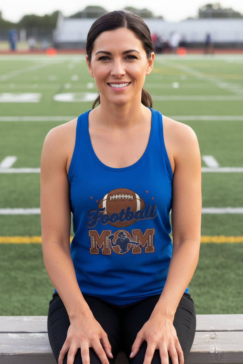 Football Mom Heartbeat Tank Top Proud Sports Family Design Royal - N1533 - FRONT