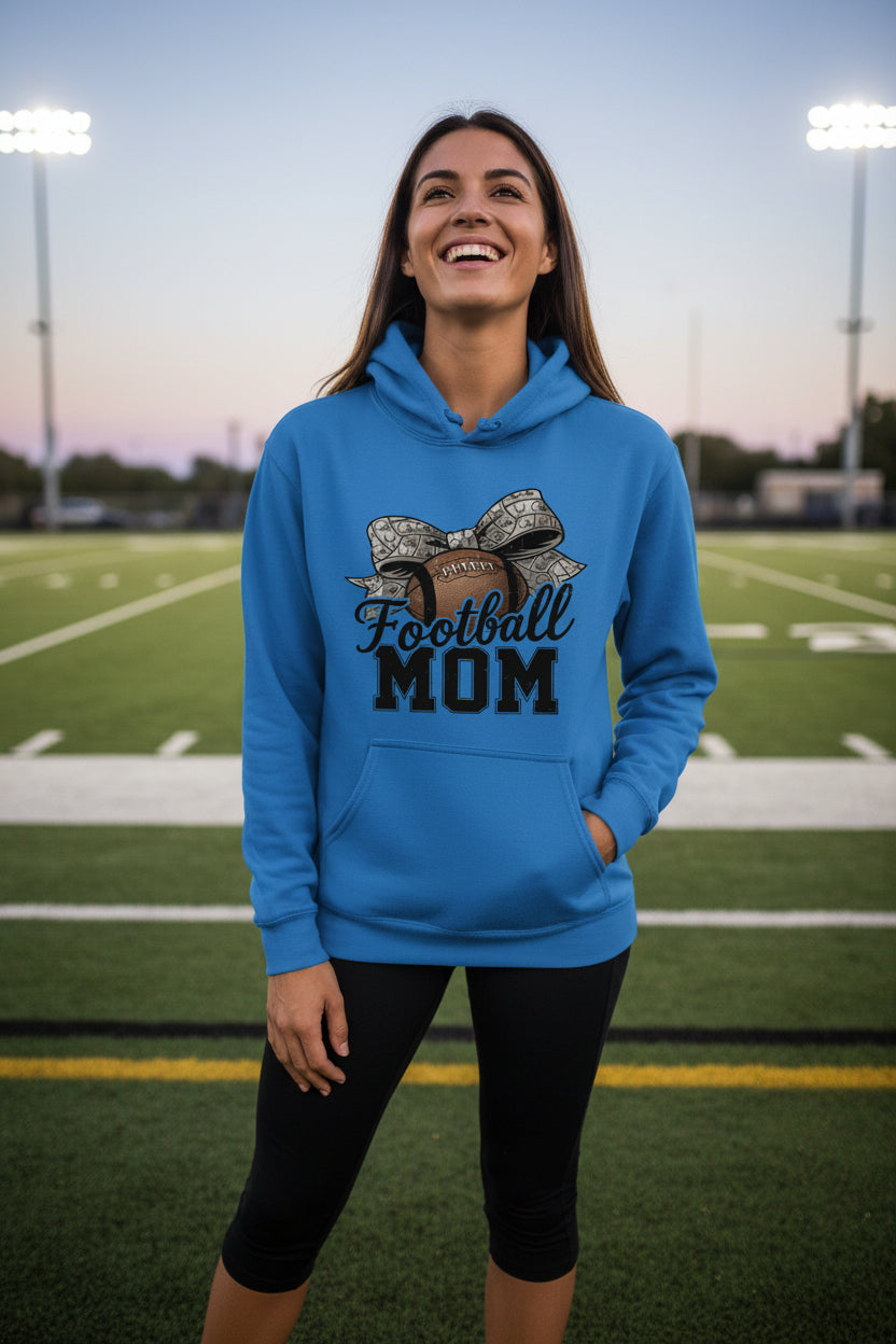 Football Mom Life – Chic Bow Game Day Statement Hoodie Royal - SF500 - FRONT