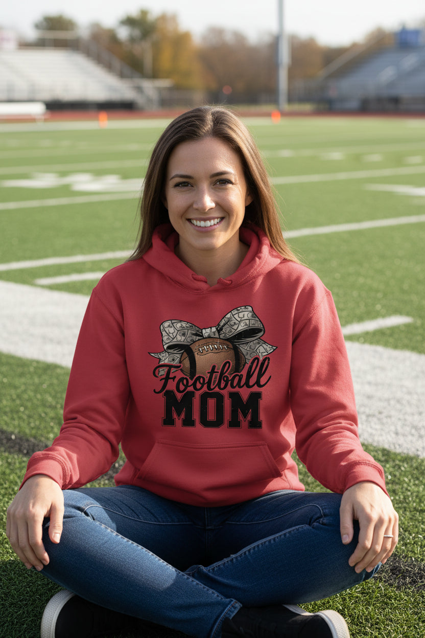 Football Mom Life – Chic Bow Game Day Statement Hoodie RED - SF500 - FRONT