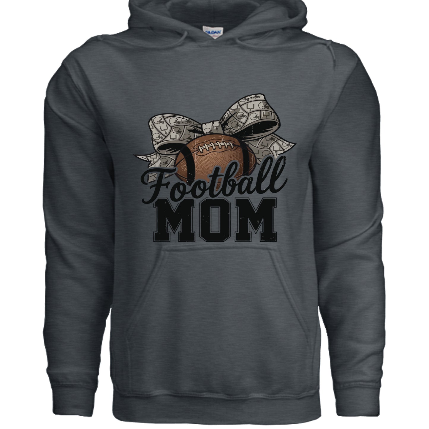 Football Mom Life – Chic Bow Game Day Statement Hoodie DARK HEATHER - SF500 - FRONT