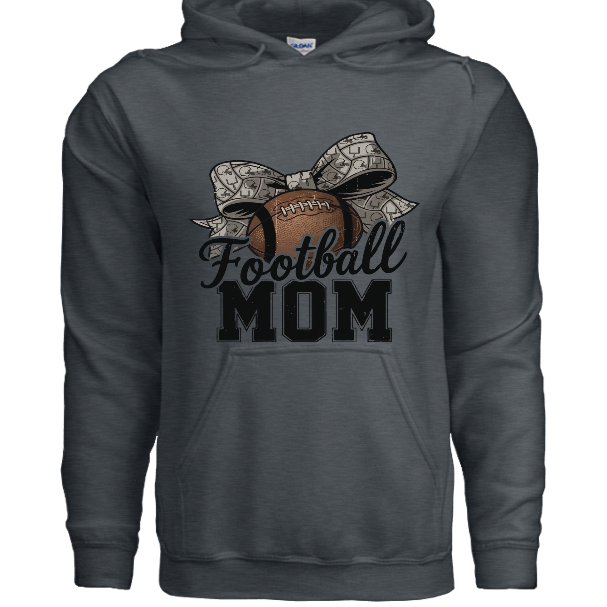 Football Mom Life – Chic Bow Game Day Statement Hoodie DARK HEATHER - SF500 - FRONT