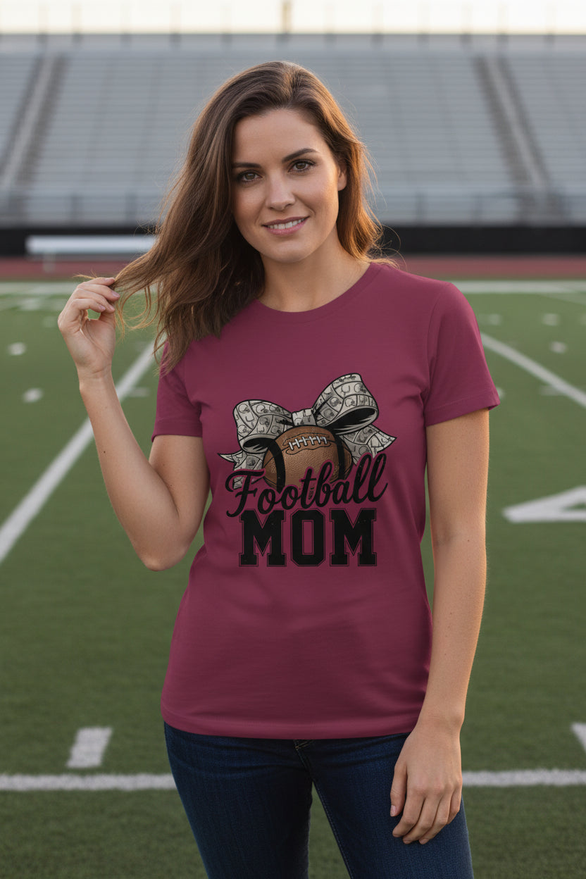 Football Mom Life – Chic Bow Game Day Statement T-Shirt MAROON - 6004 - FRONT