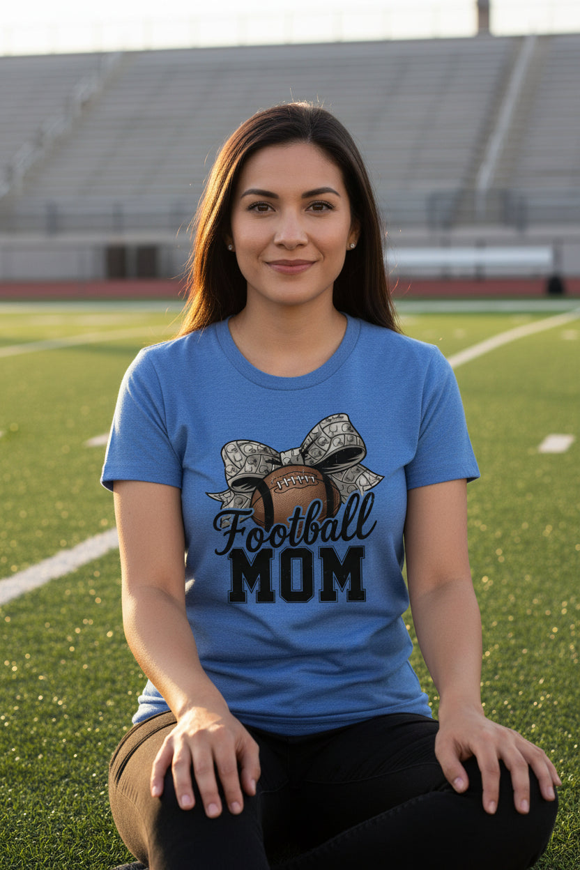 Football Mom Life – Chic Bow Game Day Statement T-Shirt HTHR TRUE ROYAL - 6004 - FRONT
