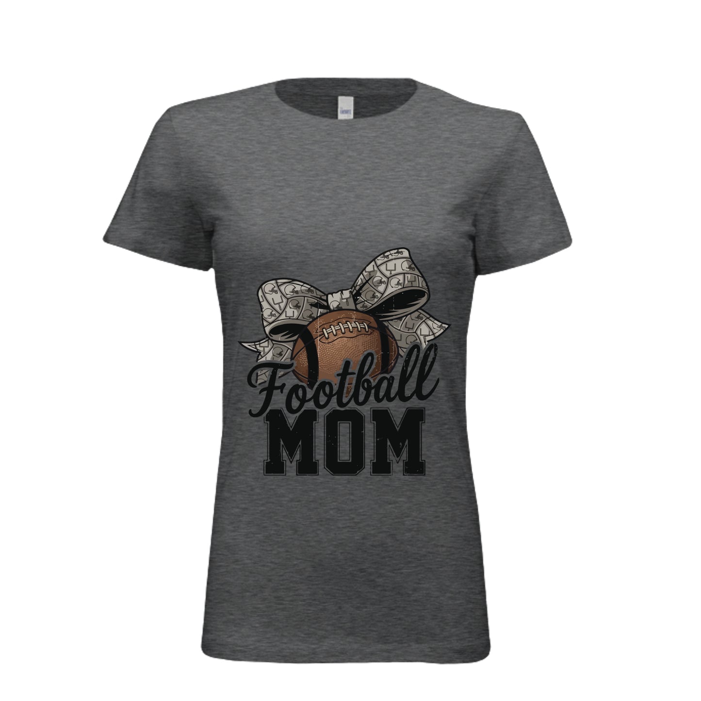 Football Mom Life – Chic Bow Game Day Statement T-Shirt DRK GREY HEATHER - 6004 - FRONT