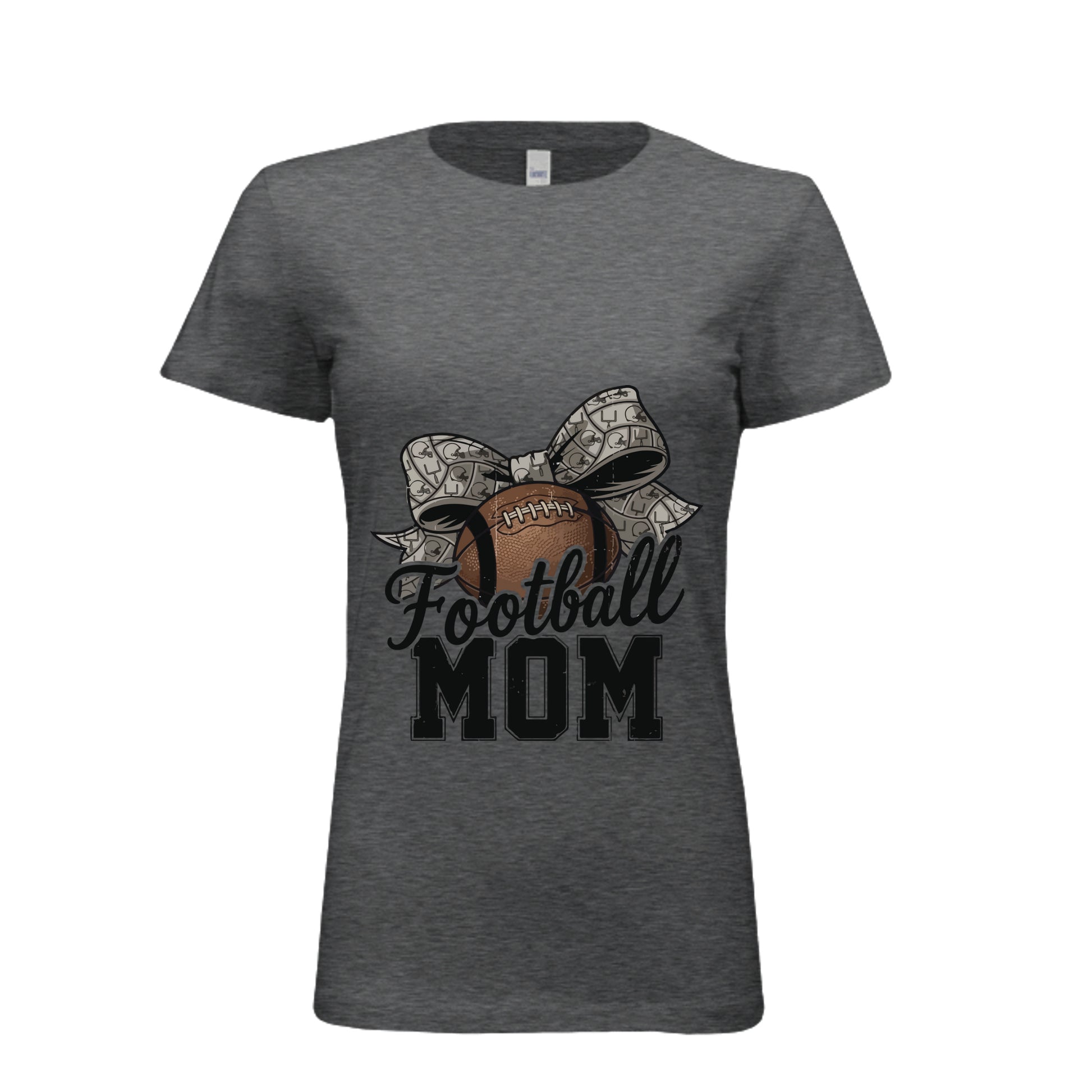 Football Mom Life – Chic Bow Game Day Statement T-Shirt DRK GREY HEATHER - 6004 - FRONT