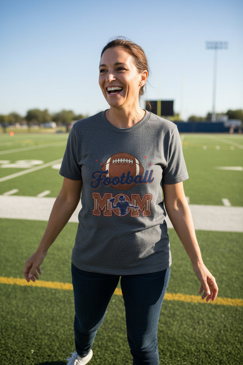 Football Mom Passion Player Silhouette Design T-Shirt DRK GREY HEATHER - 6004 - FRONT
