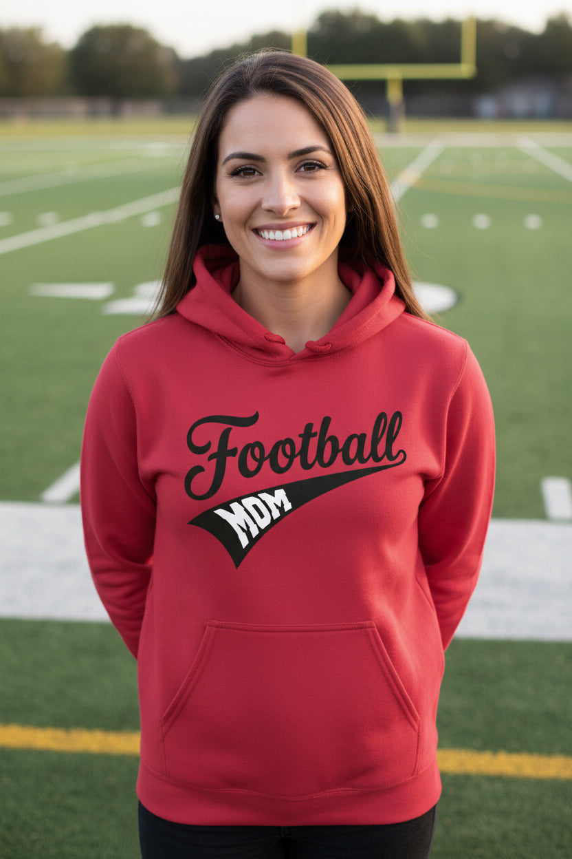 Football Mom Vibes – Stylish Sports Parent Pride Statement Hoodie RED - FRONT