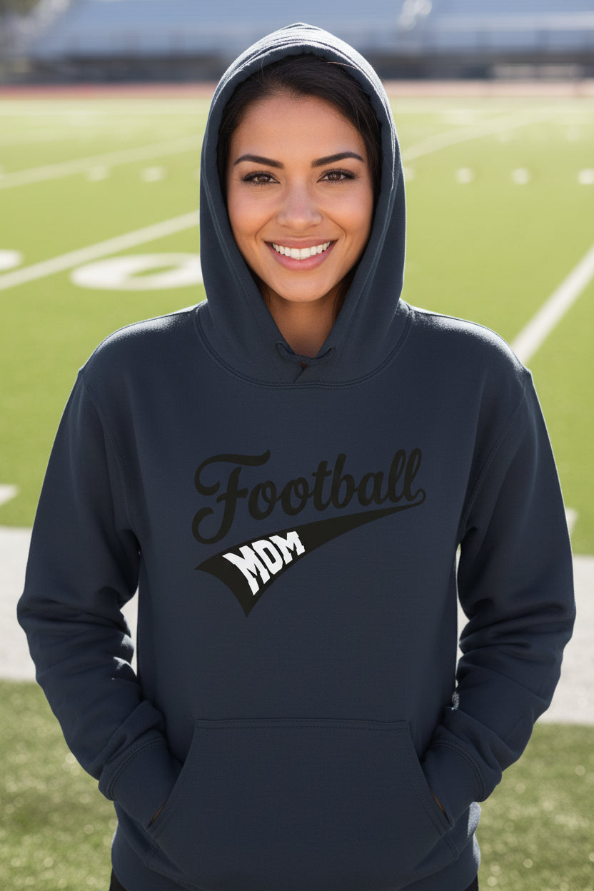 Football Mom Vibes – Stylish Sports Parent Pride Statement Hoodie NAVY - FRONT