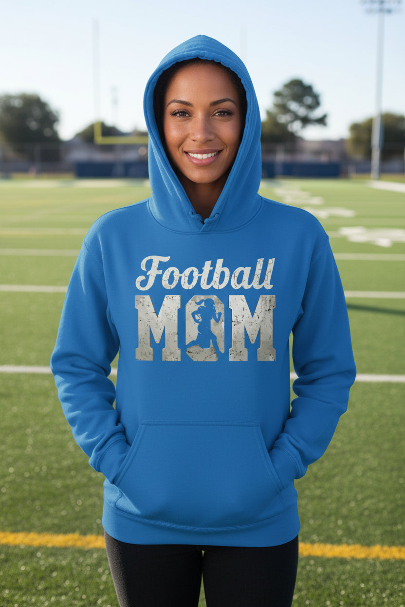 Football Mom Vintage Design – Proud Sports Mom Game Day Spirit Hoodie ROYAL- FRONT