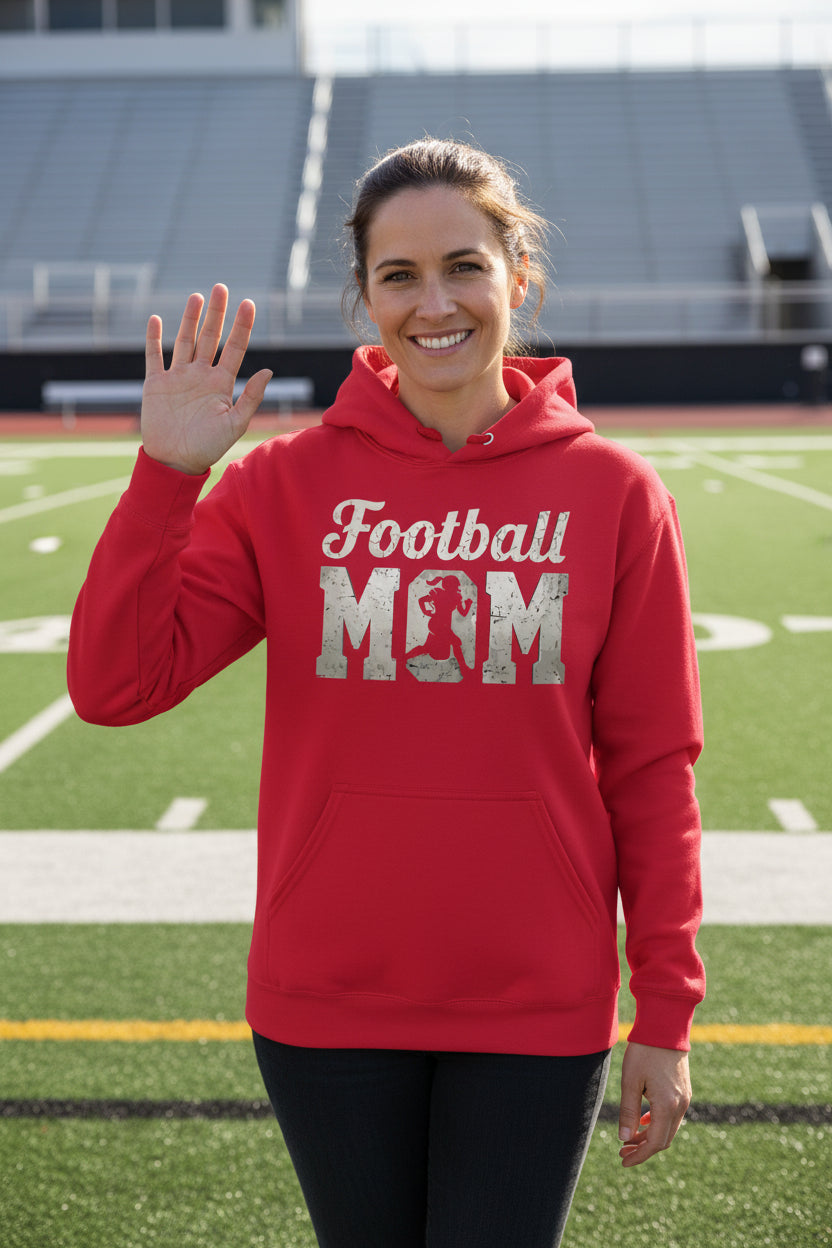 Football Mom Vintage Design – Proud Sports Mom Game Day Spirit Hoodie RED - FRONT