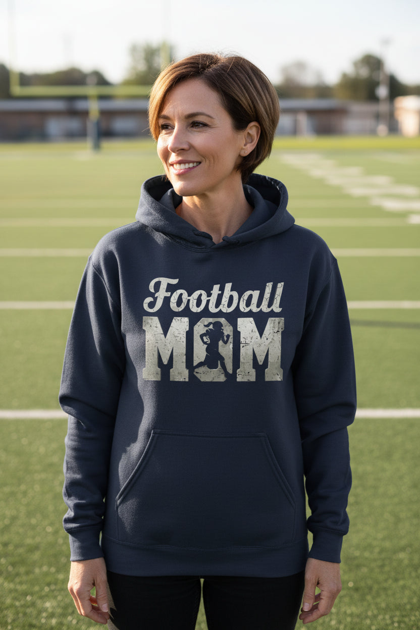 Football Mom Vintage Design – Proud Sports Mom Game Day Spirit Hoodie NAVY - FRONT